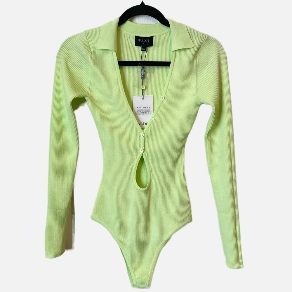 Bardot Rosario Knit Bodysuit In Lime Size XSmall NWT